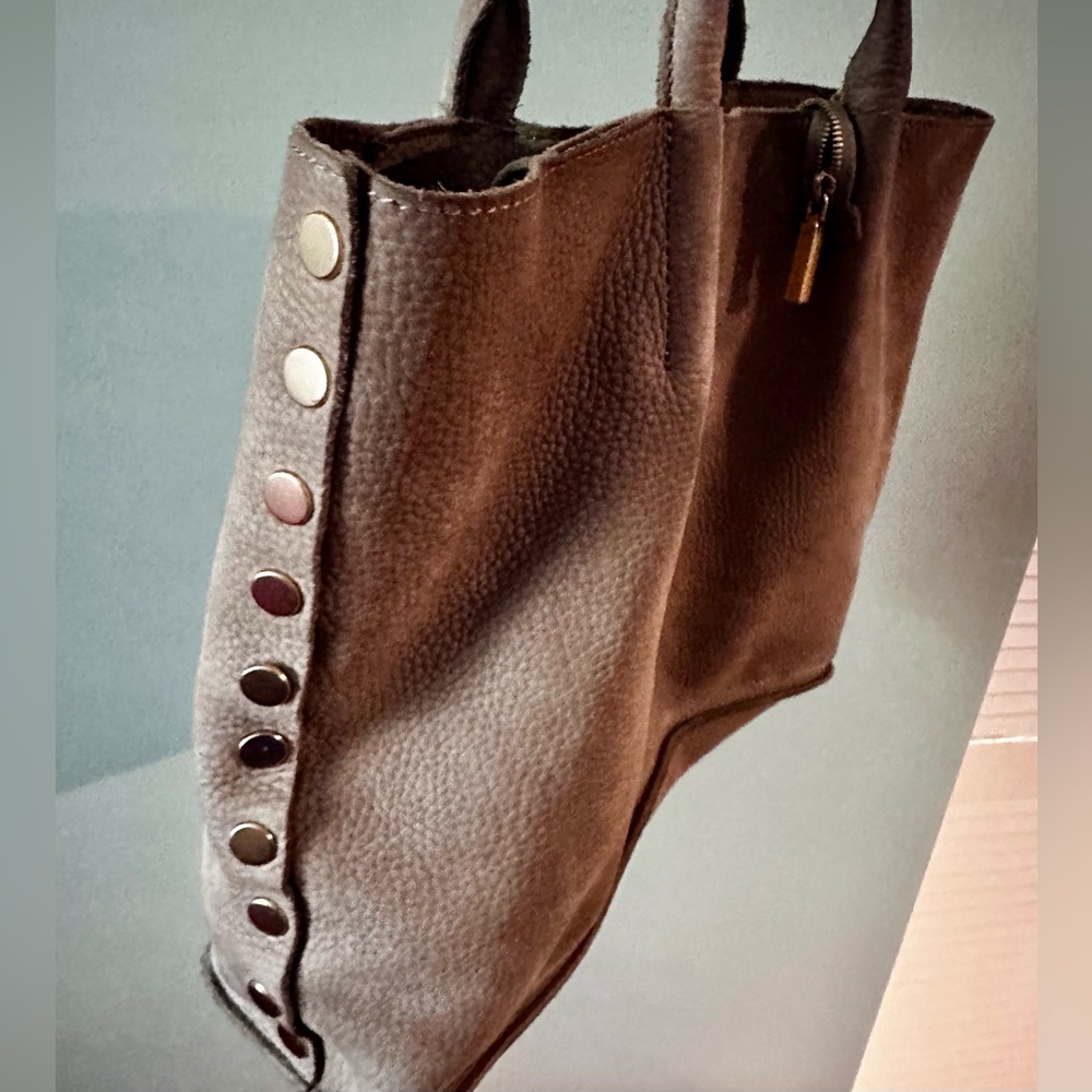 Hammitt Oliver Zippered Pewter Grey/Tan Gold Hardware Tote Shoulder Bag